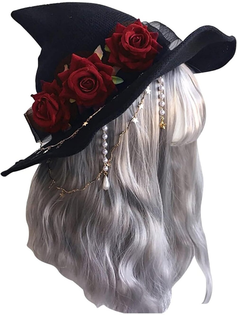 🎃Women's Black With Red Roses Witch Hat Halloween Party Costume Headwear Hat